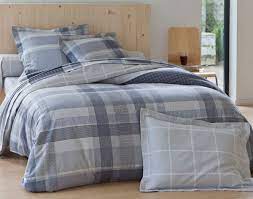 linge de lit flanelle carreaux gris bleus becquet creation becquet