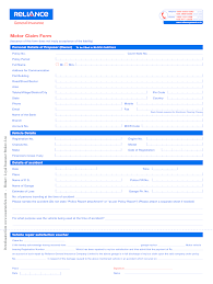 What are the features of reliance general private car insurance policy? 2011 India Reliance Motor Claim Form Fill Online Printable Fillable Blank Pdffiller