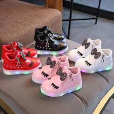 New Fashion Children Glowing Shoes Princess Bow Girls Light Up Led Sho Lightupledshoes