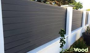 Palissade Composite Gris Fonce Sur Muret Blanc Min Cloture Jardin Cloture Composite Amenagement Jardin