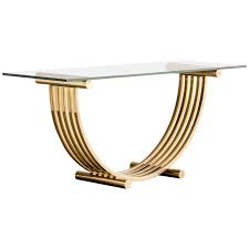 Romeo Rega Midcentury Modern Brass Glass Top Console Table Italy Circa 1965 Console Table Brass Console Table Designer Console Table