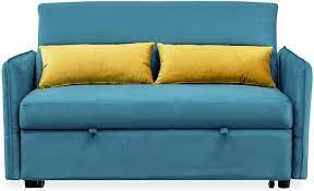 A sleeper sofa can easily fit two people and involves a mattress that offers greater comfort. Amazon Com Merax Sleeper Couch Small Velvet Sofa For Living Room Or Bedroom Including Pull Out Bed And 2 Sofabed Compact Blue Furniture Decor