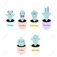 Cactus market days is set up on the third saturday of each month at 13 e. Set Of 7 Vector Kawaii Potted Cacti With A Week Days Simple Royalty Free Cliparts Vectors And Stock Illustration Image 125727601