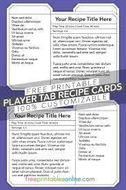 Player Tab Recipe Card Templates Free Printables Online Recipe Cards Template Recipe Cards Card Templates Printable
