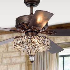 Christopher knight, ashley furniture, furniture of america Pilette 5 Blade Antique Speckled Bronze Lighted Ceiling Fan W Crystal Shade Optional Remote Control