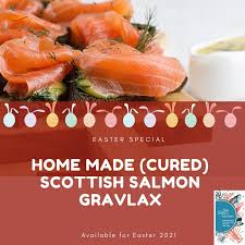 Breakfast is served from 8 am to 11:30 am and lunch and dinner is served noon to 9 pm. Easter Special Home Made Salmon Gravlax 200grs