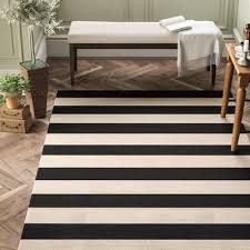 Black And White Striped Area Rug Birch Lane Heritage Listette Handwoven Black Indoor Outdoor Area Rug Rug Size Rectangle 5 X 8 Area Rugs Black Area Rugs Beige Area Rugs