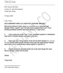 Saya berbuat demikian adalah kerana ingin menyambung pelajaran. Notis Contoh Surat Berhenti Kerja 24 Jam Nusagates