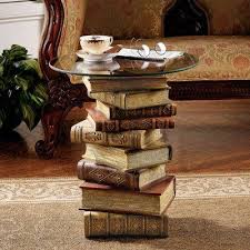 Power Of Books Sculptural Glass Topped End Table Ng32069 Features Design Toscano Exclusive Construction Glass Top End Tables Glass Top Side Table Diy Table