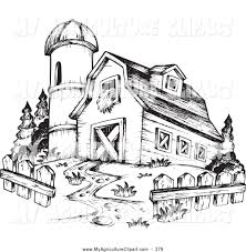 Vector Agriculture Clipart Of A Black And White Barn And Silo By Black And White Drawing Drawing Illustration Clipart Black And White