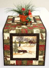 Christmas Quilted Table Runner Farmhouse Scenery Green Red Christmas Table Runner Christmas Runner Winter Table