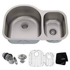 It's offered in biscuit or white to suit any bathroom color palette. Kraus Kbu21 30 Inch Undermount 60 40 Double Bowl 16 Gauge Stainless Steel Kitchen Sink Set