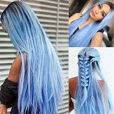 New Wig Long Straight Hair Wig Ombre Blue And Black Synthetic Wigs In 2020 With Images Wig Hairstyles Long Straight Hair Straight Hairstyles