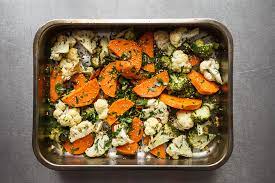 Sweet potato… cauliflower… broccoli… how about some kind of roasted vegetable salad? Roasted Cauliflower Broccoli And Sweet Potato With White Miso Dressing Demuths Cookery School