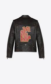 Saint Laurent Leather Jacket Man Biker Jacket With 1971 Print In Worn Look Vintage Black Leather A V4 Leather Jacket Men Mens Fall Biker Jacket