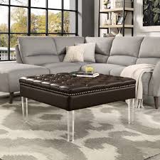Madison park square tufted large faux leather all foam wood frame brown cocktail ottoman modern design coffee table for living room. Vivian Leather Oversized Button Tufted Ottoman Coffee Table Overstock 16535148