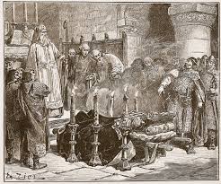 Fitz-Arthur forbidding the burial of William, illustration from 'Cassell's  Illustrated History of England'