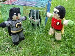 This is batman and robin inspired knitted toys. Batman And Robin Knitting Pattern By Stana D Sortor Teddy Bear Knitting Pattern Knitted Toys Free Patterns Knitting Patterns Toys
