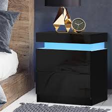 Get 5% in rewards with club o! Buy Artiss Bedside Tables Side Table Rgb Led High Gloss Nightstand Black Grays Australia