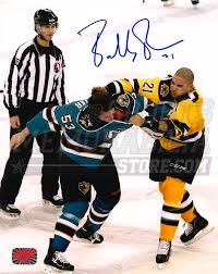 Bobby Robins Boston Providence Bruins Signed Fight Brandon Mashinter Sharks  8x10