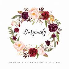 Watercolor Flower Wreath Clipart Burgundy Small Set Hand Etsy Watercolor Flower Wreath Floral Wreath Watercolor Floral Watercolor
