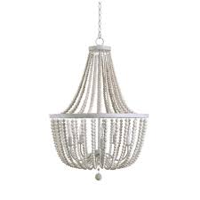 Kenroy Home Dumas 5 Light Weathered White Wood Bead Chandelier 93132ww The Home Depot