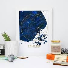 Foiled Star Chart Print Blue Blot And Gold Personalised Map Of The Stars Print Home Decor Print Anniversary Print Wedding Gift