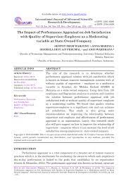 Berkembang serta kita menjadi semakin cerdas dalam arti yang luas. Pdf The Impact Of Performance Appraisal On Job Satisfaction With Quality Of Supervisor Employee As A Moderating Variable At State Owned Company Sentot Imam Wahjono 1 Anna Marina 2 Article Info