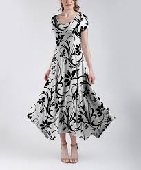 Black White Scroll Scoop Neck Handkerchief Dress Plus Zulily Zulilyfinds Dresses Handkerchief Dress Womens Dresses