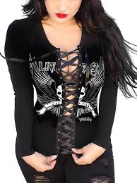 Womens Live Fast Long Sleeve Corset Tee By Demi Loon