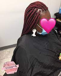 That is to say, you can play around not only with the type and number of braids but also with the way they are entwined. Burgundy Box Braids Patricia S Hair Braiding Facebook