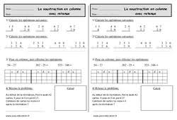 Mini fichier (s) les soustractions posées avec ou sans retenue (s) ce1/ce2. Evaluation Soustraction Ce1