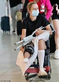 With grant davis, davi santos, ben baur, ajiona alexus. Allison Langdon Is Pushed Through Gold Coast Airport In A Wheelchair After Injuring Herself On Set Express Digest