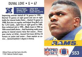 Amazon.com: 1991 Pro Set Football #553 Duval Love RC Rookie Los Angeles  Rams The Official Trading Card of the National Football League (NFL) :  Collectibles & Fine Art