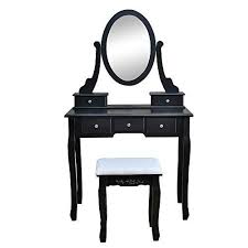 360 Rotation Vanity Table Set With Oval Mirror 5 Drawers Wood Makeup Dressing Table For Bedro Vanity Table Set 5 Drawer Dressing Table Dressing Table Vanity