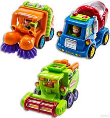 Wolvol Set Of 3 Push And Go Friction Powered Car Toys Street Sweeper Truck Cement Mixer Truck Toy Cars For Toddlers Sweeper Truck Toy Cars For Kids