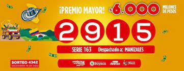 Resultados de loterías y sorteos de chances. Resultados Del Sorteo No 4342 De La Loteria De Boyaca