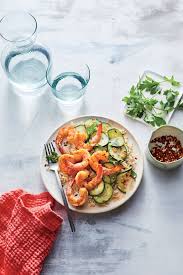 Add the olive oil and spices into a add marinade to shrimp. Sesame Shrimp With Smashed Cucumber Salad Cooking Light Recipes Recipes Seafood Dinner