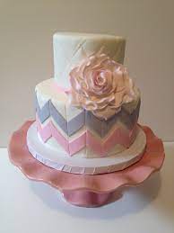 Grey And Pink Chevron Baby Shower Cake Kyrsten S Sweet Designs Specialty Cakes And Cookie Favors Baby Shower Cakes Baby Shower Cakes Girl Shower Cakes
