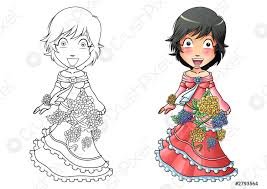 Las niñas podrán insistir en usar vestidos, esmalte de uñas y maquillarse para la escuela o para el parque de recreo. Nina En Vestido De Flores Dibujos Animados Para Colorear Vector De Stock Crushpixel