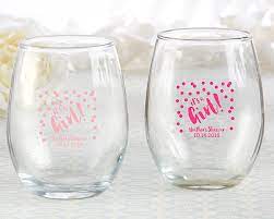Personalized 9 Oz Stemless Wine Glass It S A Girl Stemless Wine Glass Wine Glass Favors Baby Shower Wine Glasses