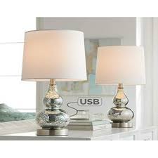 Buy now at lamps plus. 360 Lighting Castine Modern Accent Table Lamps Set Of 2 With Usb Charging Port Blue Mercury Glass White Drum Shade For Living Room Family