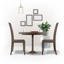Retro dining tables might be glitzy and bright or subtle and sophisticated. Free Vector Vector Dining Room Interior With Round Brown Wooden Table Two Chairs Red Book Cups Of Coffee Or Tea Lamp Plant In Pot And Photo Frames On Wall Isolated On