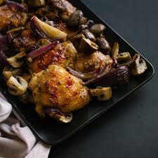 Chicken leg quarters baked with rice in a creamy broccoli mixture. Herbed Sheet Pan Chicken Thighs With Mushrooms Scrambled Chefs