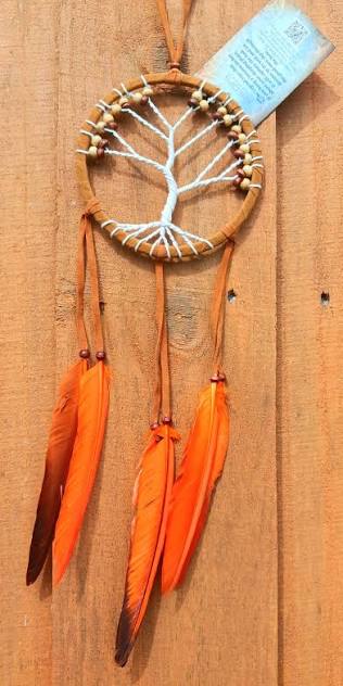 Dreamcatcher Tree of Life Natural with orange feathers – Five Sisters  Crystals