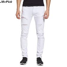 Jeans de créateur bleu aléatoire déchiré jean patché jambe gauche blue jeans jeans homme coupe slim jeans déchirés au hasard fermeture à bouton 5 poches régulières composition 97% coton et 3. Jean Slim De Styliste Pour Homme Jean Blanc Dechire De Bonne Qualite 2016 Q6502 Aliexpress
