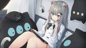 Tousaki, cat girl, blue eyes, anime, anime girls, artwork, nacho neko, gray  hair, Cat feathered guru | 3840x2160 Wallpaper - wallhaven.cc