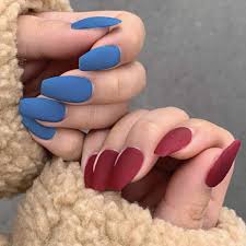 To use, simply peel away the backing and poke out the center of the form. Amazon Com Campsis 24pcs Matte False Nails Medium Full Cover Coffin Acrylic Nail Tips Blue Red Art Clip On Nails For Women And Girls Beauty