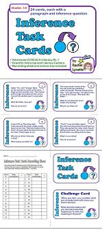 Enables children to make inferences based on text. Inference Task Cards 24 Cards With Short Stories And Questions Inference Task Cards Reading Skills School Reading