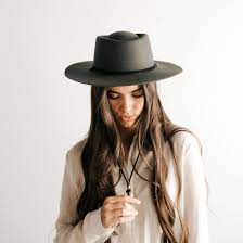Wren Flat Brim Telescope Crown Hat Green Hats For Women Wide Brim Felt Hat Crown Hat
